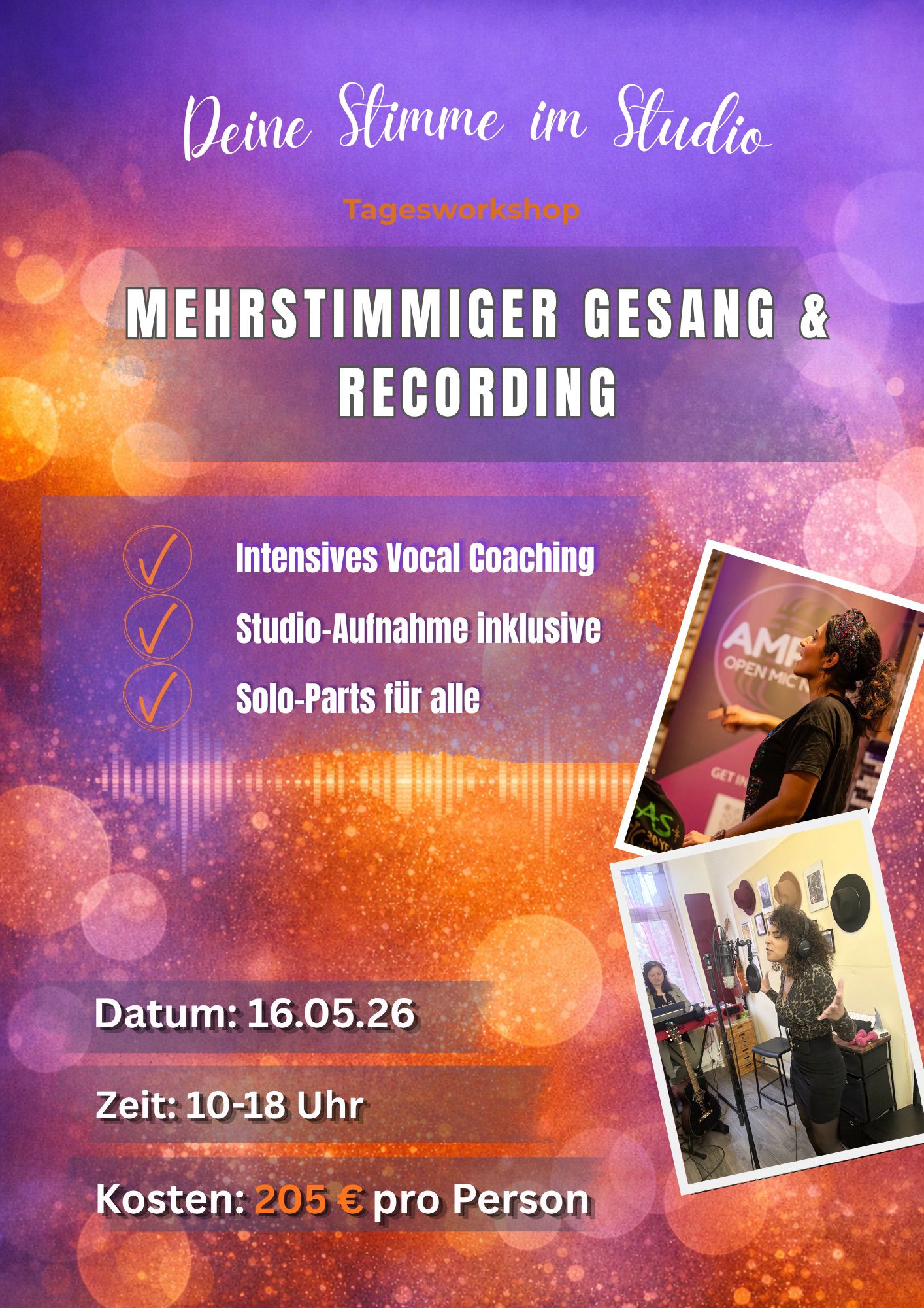Tagesworkshop Gesang inkl. Recording